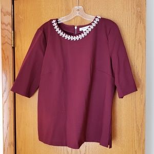 Liz Claiborne burgundy top with jeweled neckline